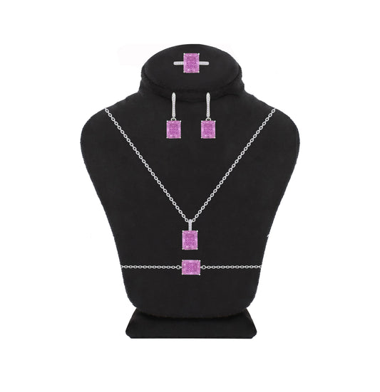 Asfour Crystal Jewelry Set With Amethyst Emerald Design In 925 Sterling Silver-SD0131-T-9