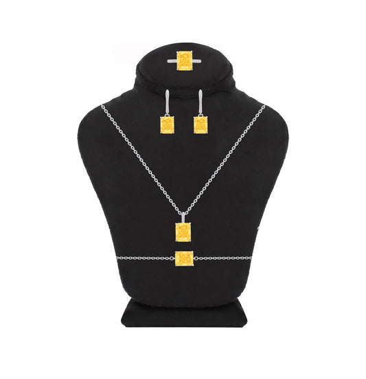 Asfour Crystal Jewelry Set With Yellow Emerald Design In 925 Sterling Silver-SD0131-Y-8