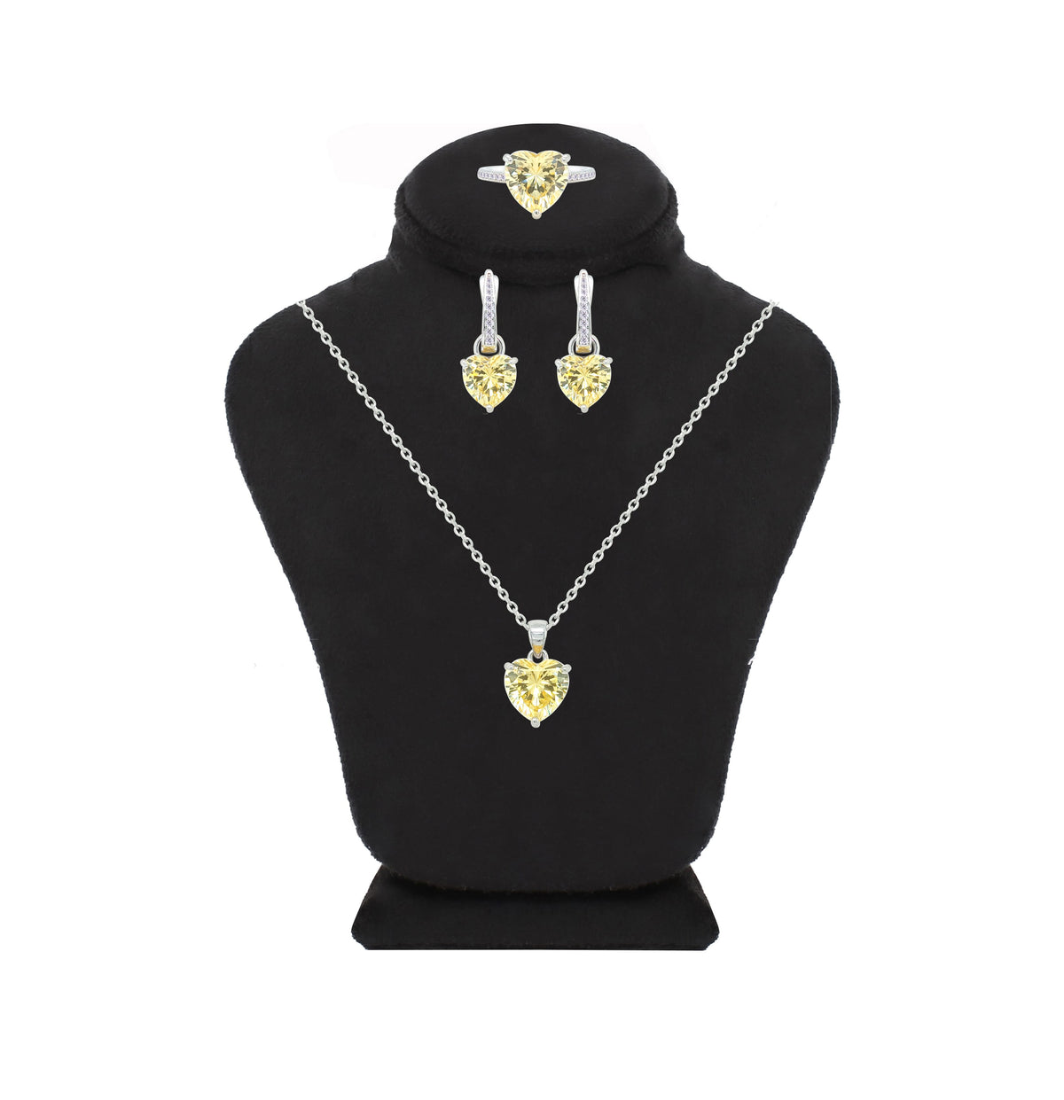 Asfour Crystal Jewelry Set With Yellow Heart Design In 925 Sterling Silver-SD0132-Y-7