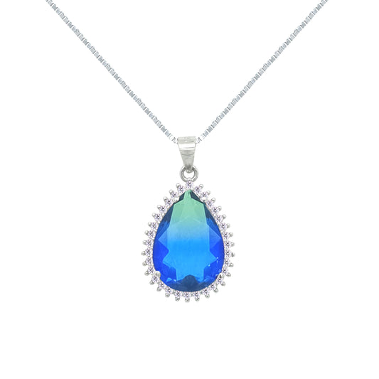 Asfour Crystal Jewelry Set With Blue & Green Pear Design In 925 Sterling Silver-SD0133-A-BXG