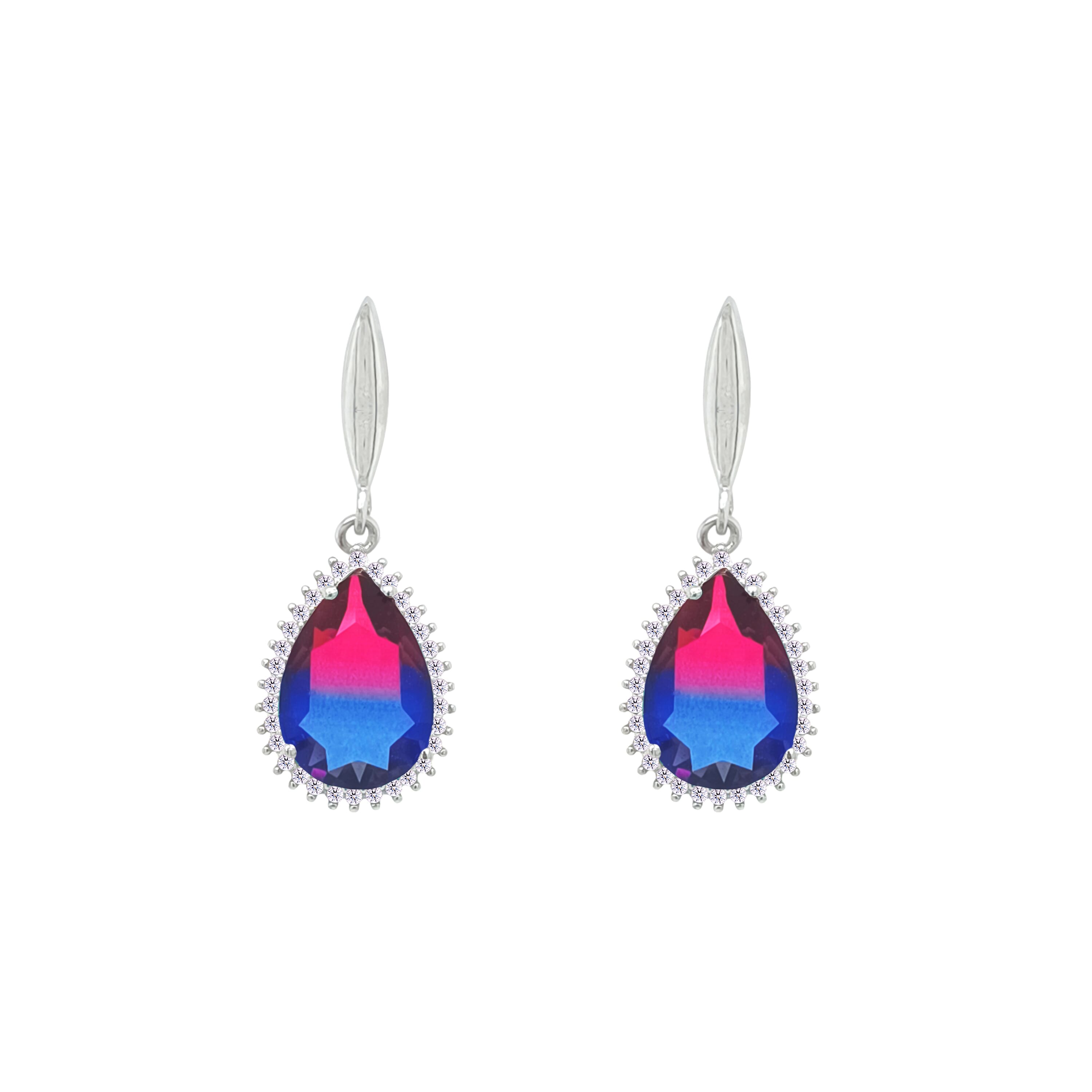 Asfour Crystal Jewelry Set With Fuchsia & Blue Pear Design In 925 Sterling Silver-SD0133-A-FXB