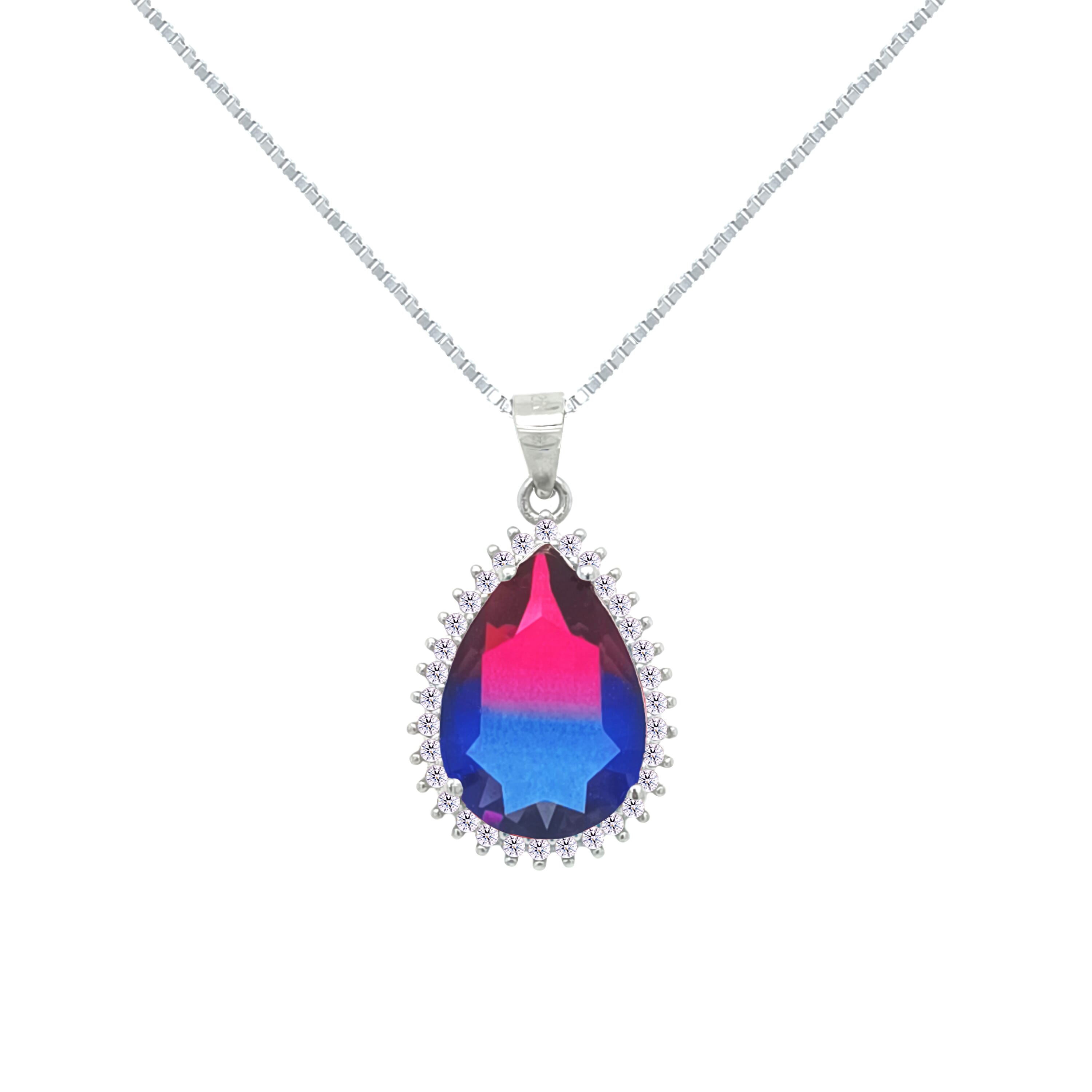 Asfour Crystal Jewelry Set With Fuchsia & Blue Pear Design In 925 Sterling Silver-SD0133-A-FXB