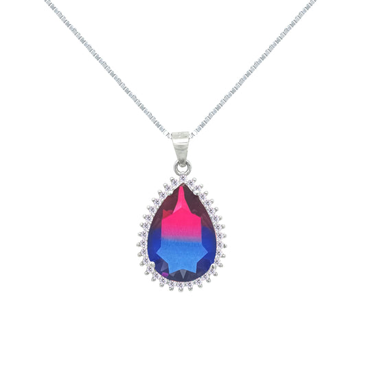 Asfour Crystal Jewelry Set With Fuchsia & Blue Pear Design In 925 Sterling Silver-SD0133-FXB