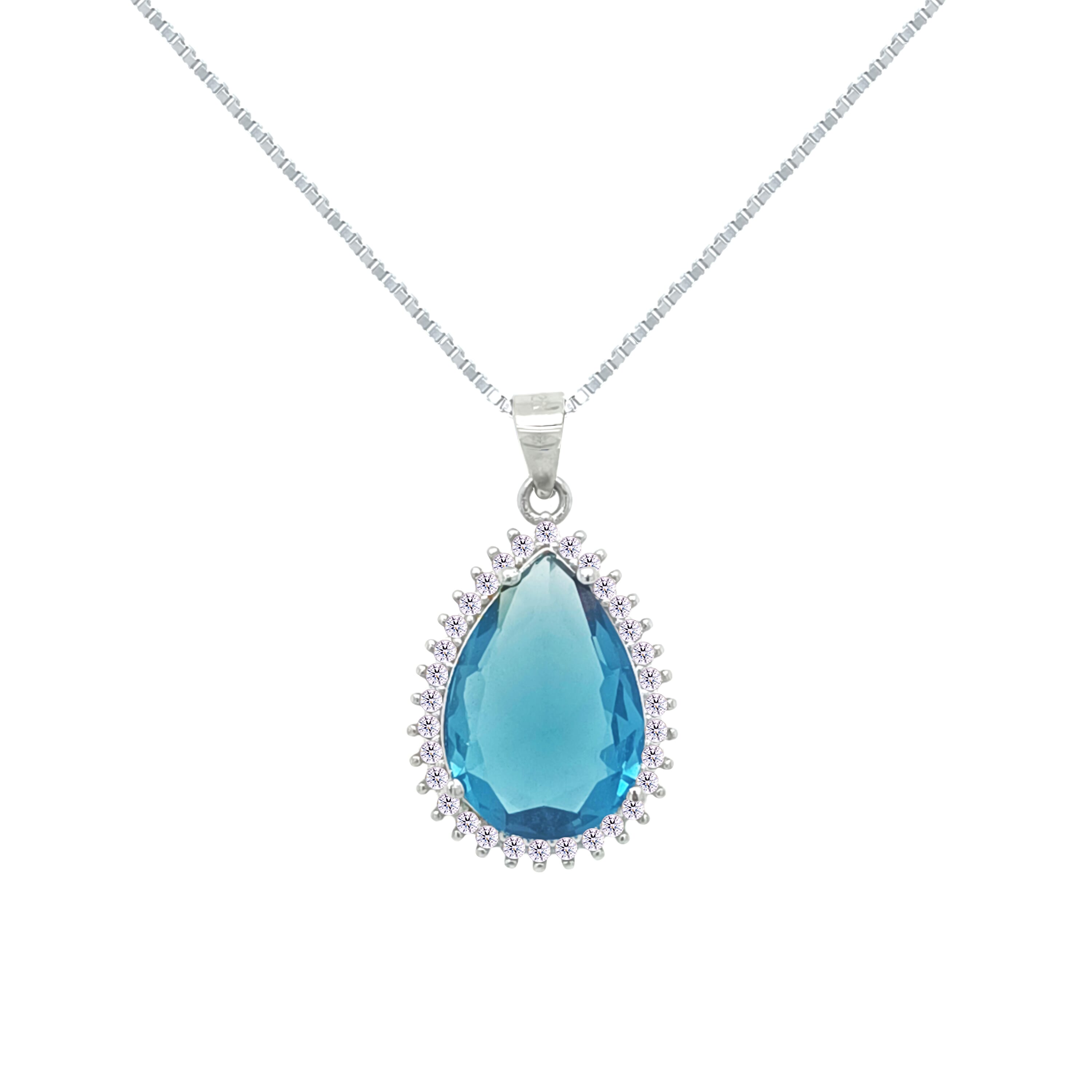 Asfour Crystal Jewelry Set With Light Blue Pear Design In 925 Sterling Silver-SD0133-LZ