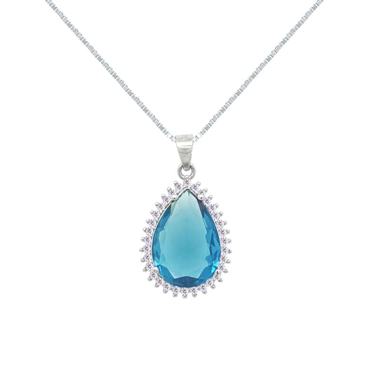 Asfour Crystal Jewelry Set With Light Blue Pear Design In 925 Sterling Silver-SD0133-LZ