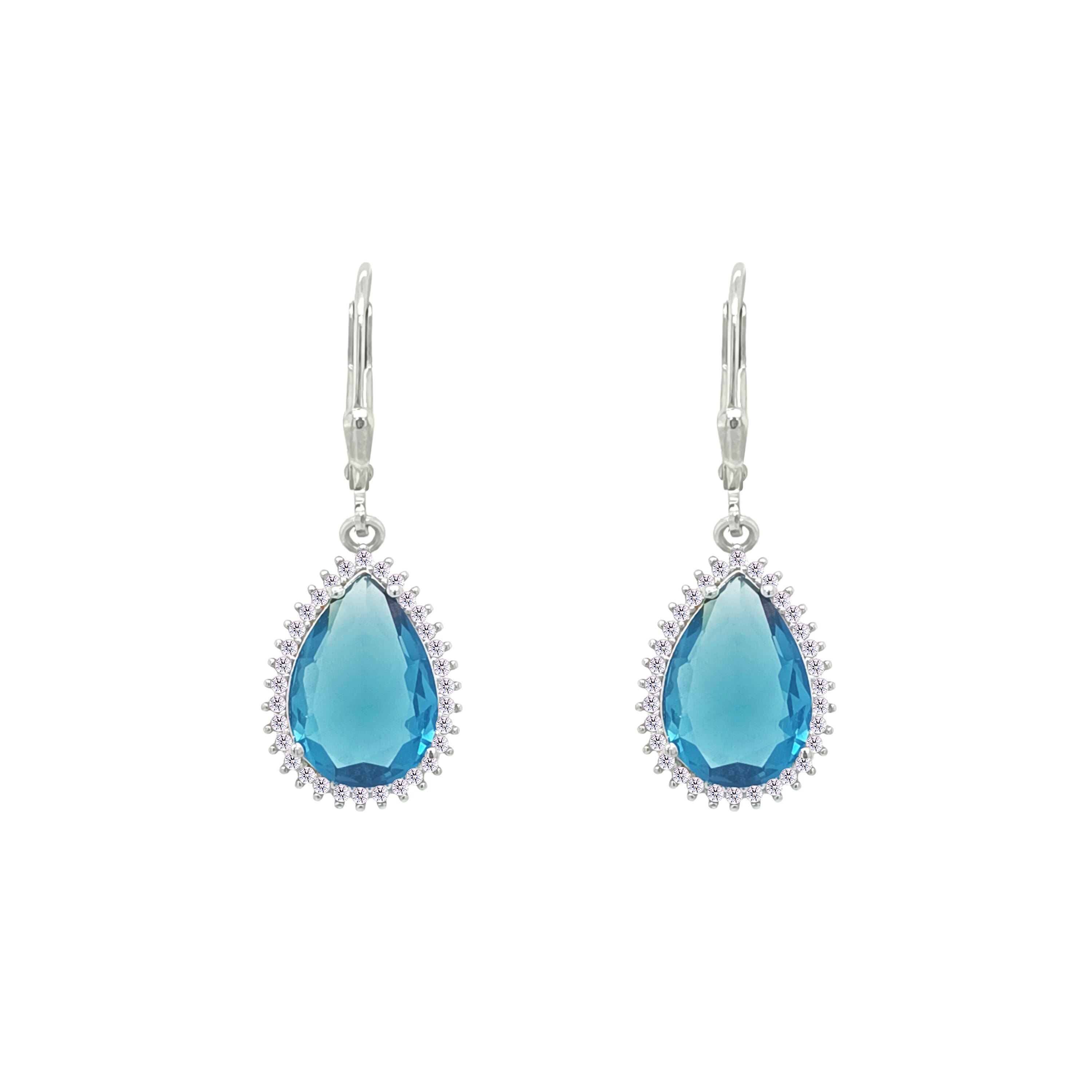 Asfour Crystal Jewelry Set With Light Blue Pear Design In 925 Sterling Silver-SD0133-LZ