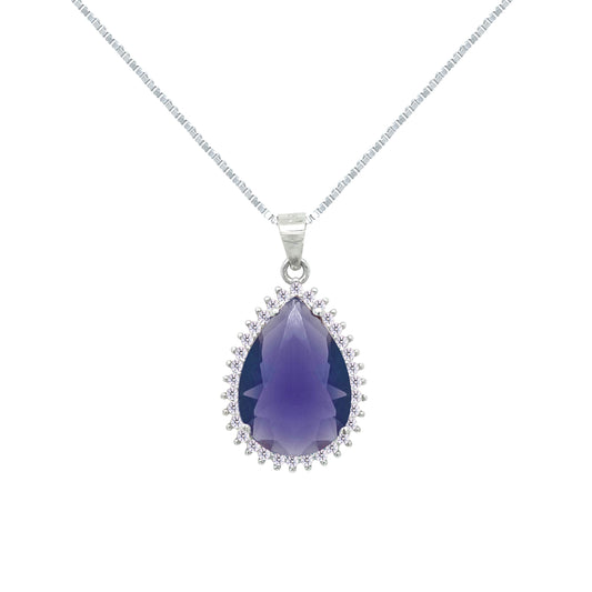 Asfour Crystal Jewelry Set With Tenzanite Pear Design In 925 Sterling Silver-SD0133-N