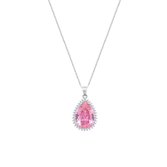 Asfour Crystal Jewelry Set With Rose Pear Design In 925 Sterling Silver-SD0134-O