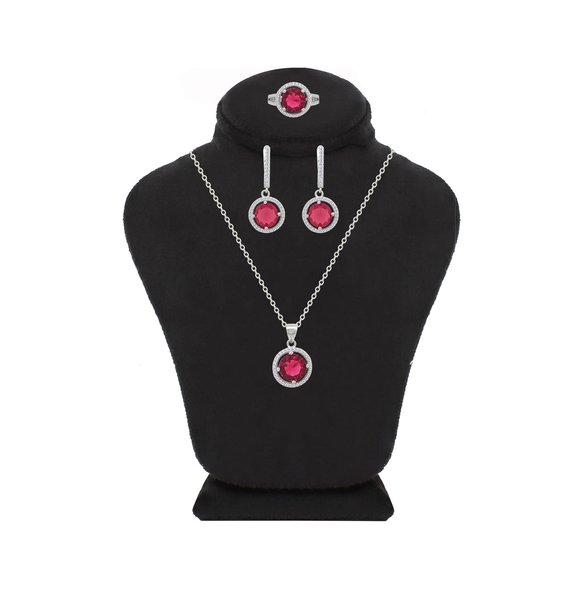 Asfour Crystal Jewelry Set With Dark Rose Round Design In 925 Sterling Silver-SD0137-O5-7