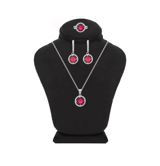 Asfour Creations Jewelry Set With Dark Rose Round Design In 925 Sterling Silver – SD0137-O5-7