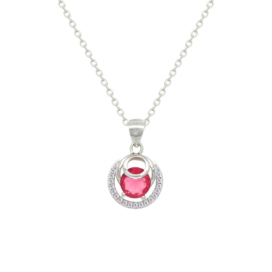 Asfour Crystal Jewelry Set With Decorative Dark Rose Round Design In 925 Sterling Silver-SD0138-O5-7