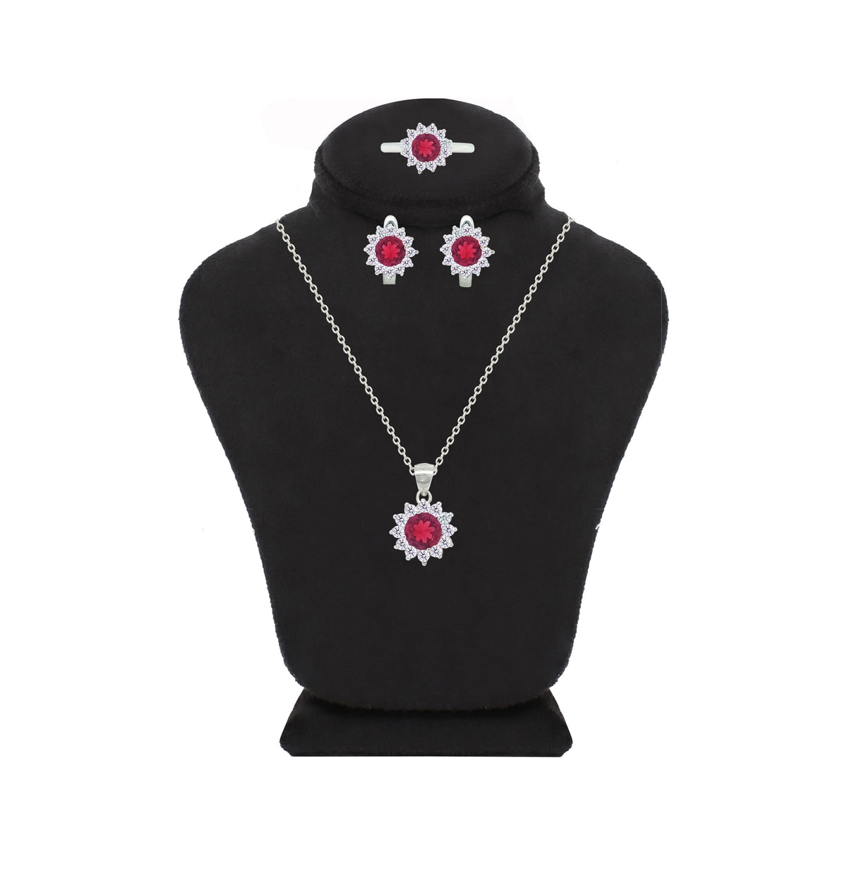 Asfour Crystal Jewelry Set With Dark Rose Star Design In 925 Sterling Silver-SD0139-O5-9