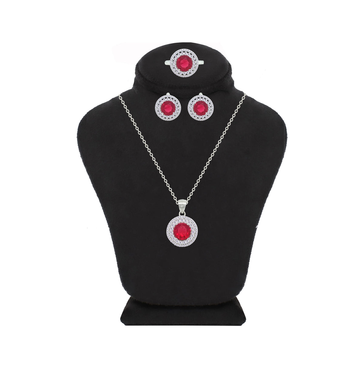 Asfour Crystal Jewelry Set With Dark Rose Round Design In 925 Sterling Silver-SD0140-O5-8