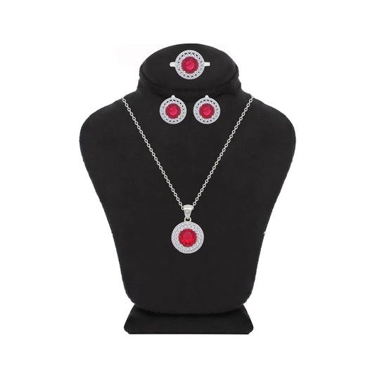 Asfour Crystal Jewelry Set With Dark Rose Round Design In 925 Sterling Silver-SD0140-O5-8