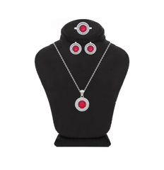 Asfour Crystal Jewelry Set With Dark Rose Round Design In 925 Sterling Silver-SD0140-O5-8