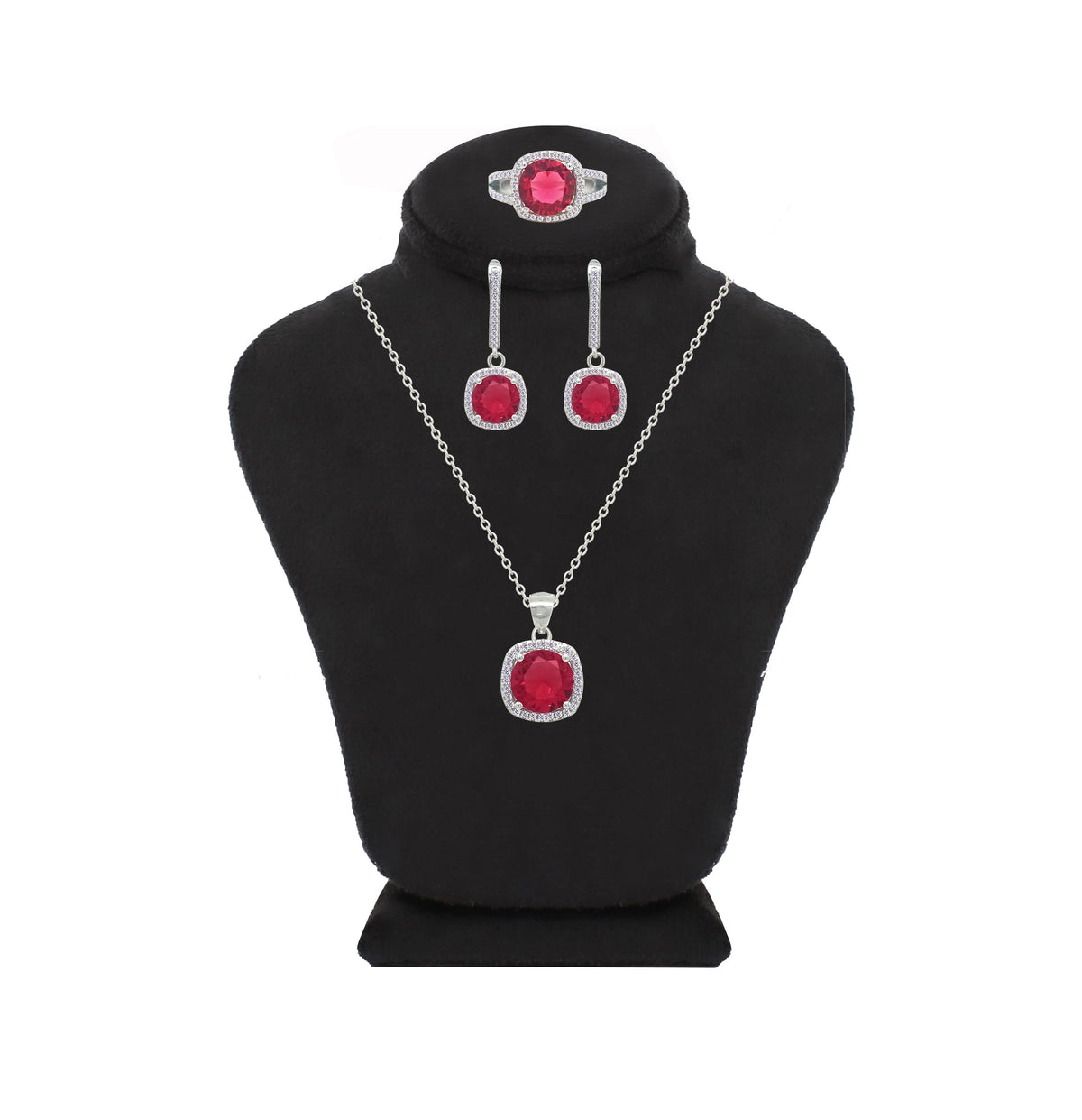 Asfour Crystal Jewelry Set With Dark Rose Square Design In 925 Sterling Silver-SD0141-O5-7