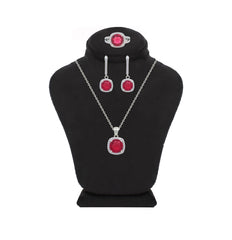 Asfour Crystal Jewelry Set With Dark Rose Square Design In 925 Sterling Silver-SD0141-O5-7