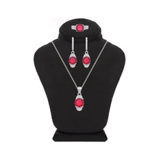 Asfour Crystal Jewelry Set With Dark Rose Round Zircon In 925 Sterling Silver-SD0143-O5-7