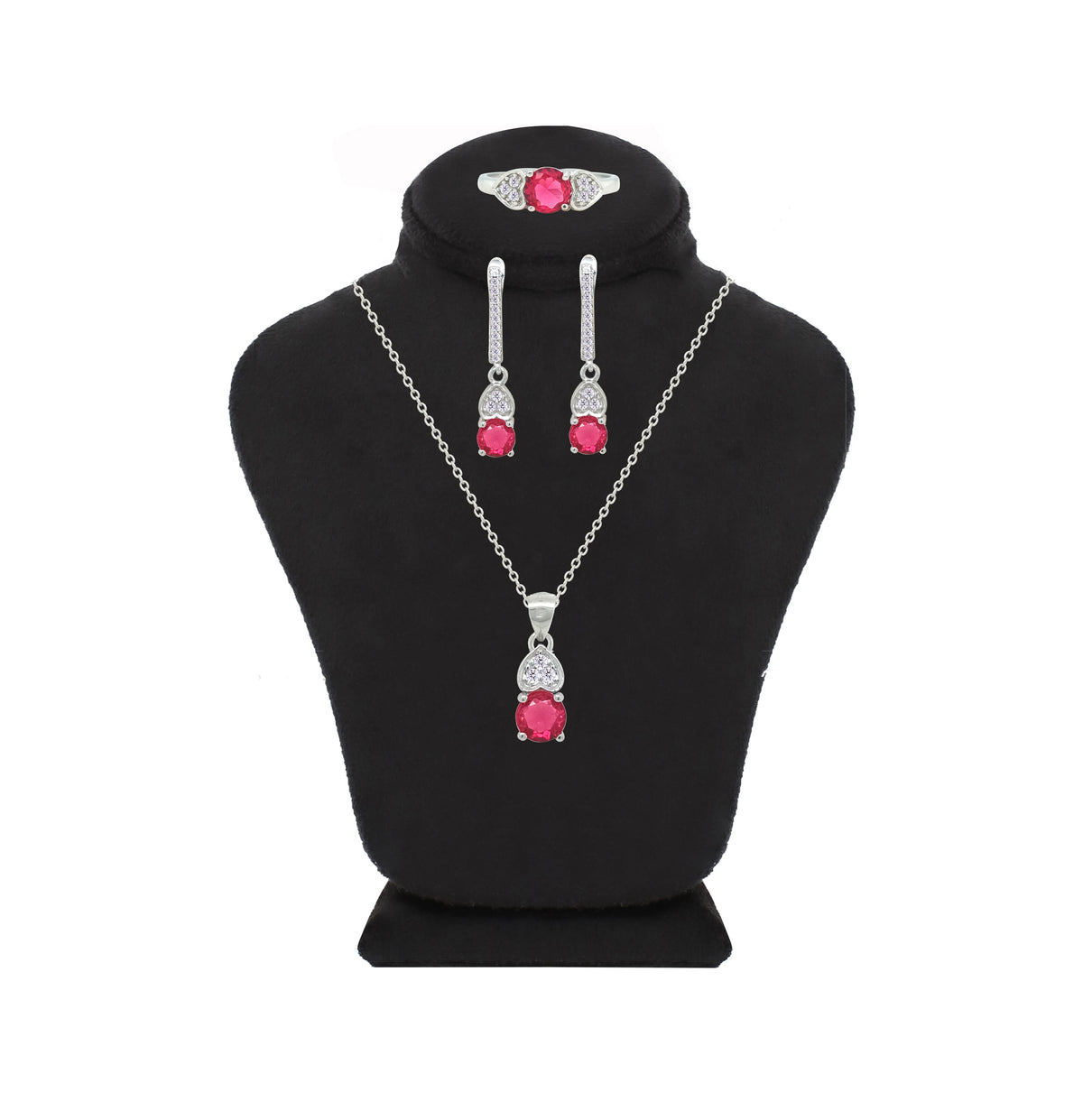 Asfour Crystal Jewelry Set With Dark Rose Heart & Round In 925 Sterling Silver-SD0144-O5-9