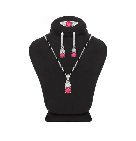 Asfour Crystal Jewelry Set With Dark Rose Heart & Round In 925 Sterling Silver-SD0144-O5-9