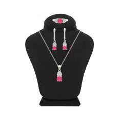 Asfour Crystal Jewelry Set With Dark Rose Heart & Round In 925 Sterling Silver-SD0144-O5-A-8