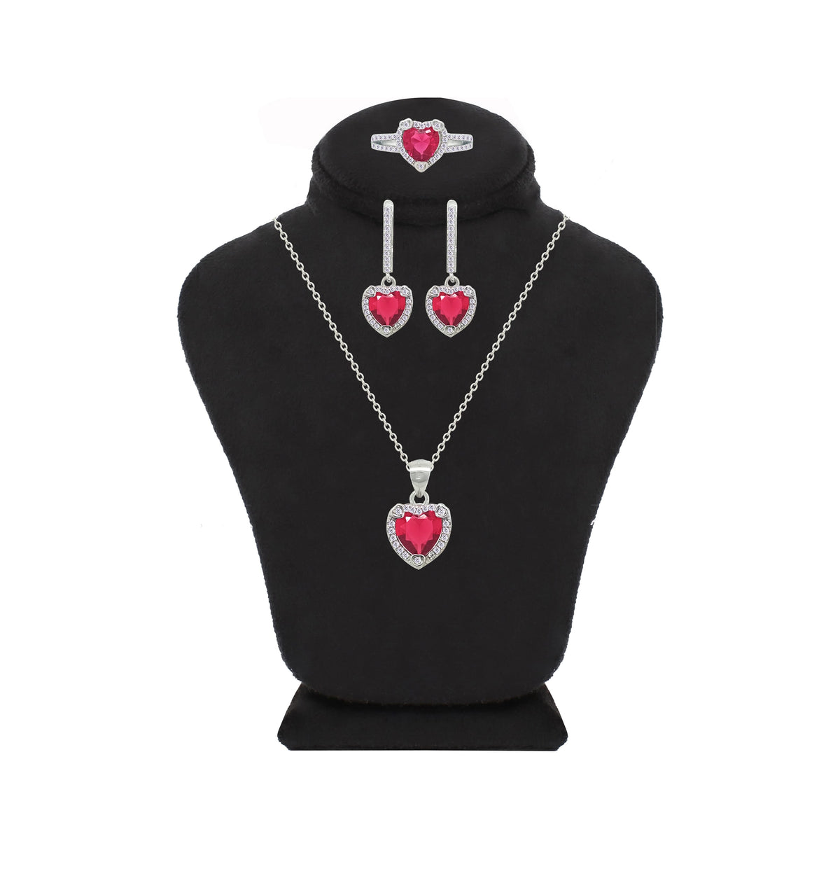 Asfour Crystal Jewelry Set With Dark Rose Heart Design In 925 Sterling Silver-SD0146-O5-7
