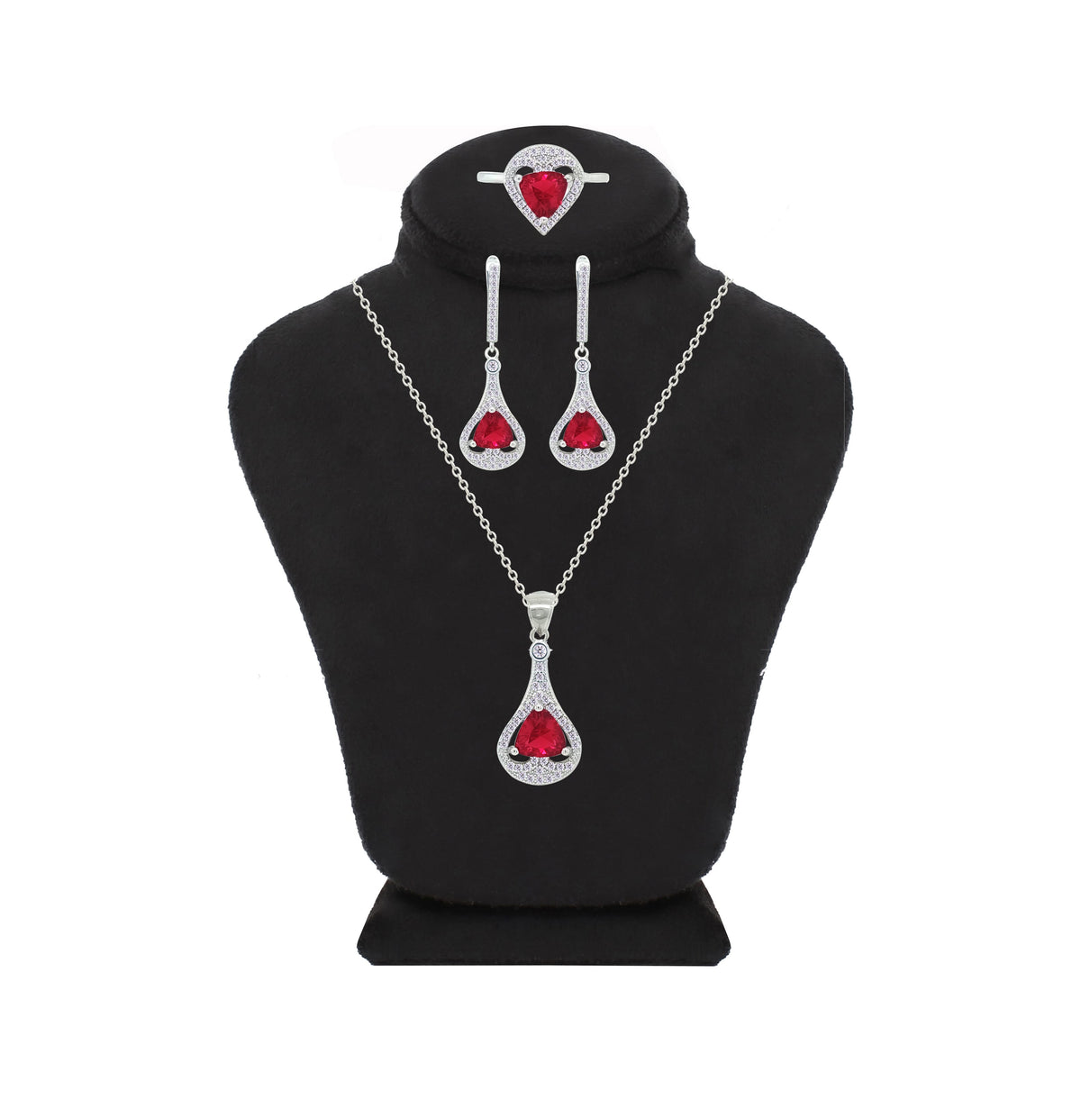 Asfour Crystal Jewelry Set With Dark Rose Tear Drop Design In 925 Sterling Silver-SD0149-O5-8
