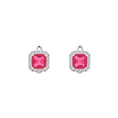 Asfour Crystal Jewelry Set With Dark Rose Square Design In 925 Sterling Silver-SD0151-O5-9