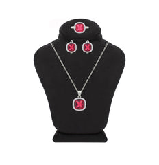 Asfour Crystal Jewelry Set With Dark Rose Square Design In 925 Sterling Silver-SD0152-O5-8