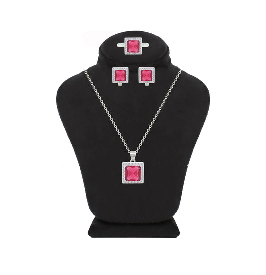 Asfour Creations Jewelry Set With Dark Rose Square Design In 925 Sterling Silver – SD0153-O5-7