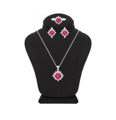 Asfour Crystal Jewelry Set With Dark Rose Square Design In 925 Sterling Silver-SD0154-O5-8