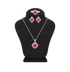 Asfour Crystal Jewelry Set With Dark Rose Square Design In 925 Sterling Silver-SD0154-O5-A-8