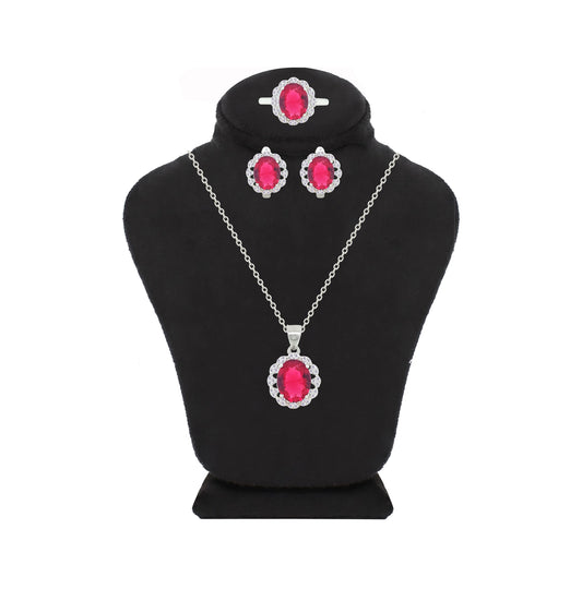 Asfour Crystal Jewelry Set With Ruby Oval Design In 925 Sterling Silver-SD0157-R-7
