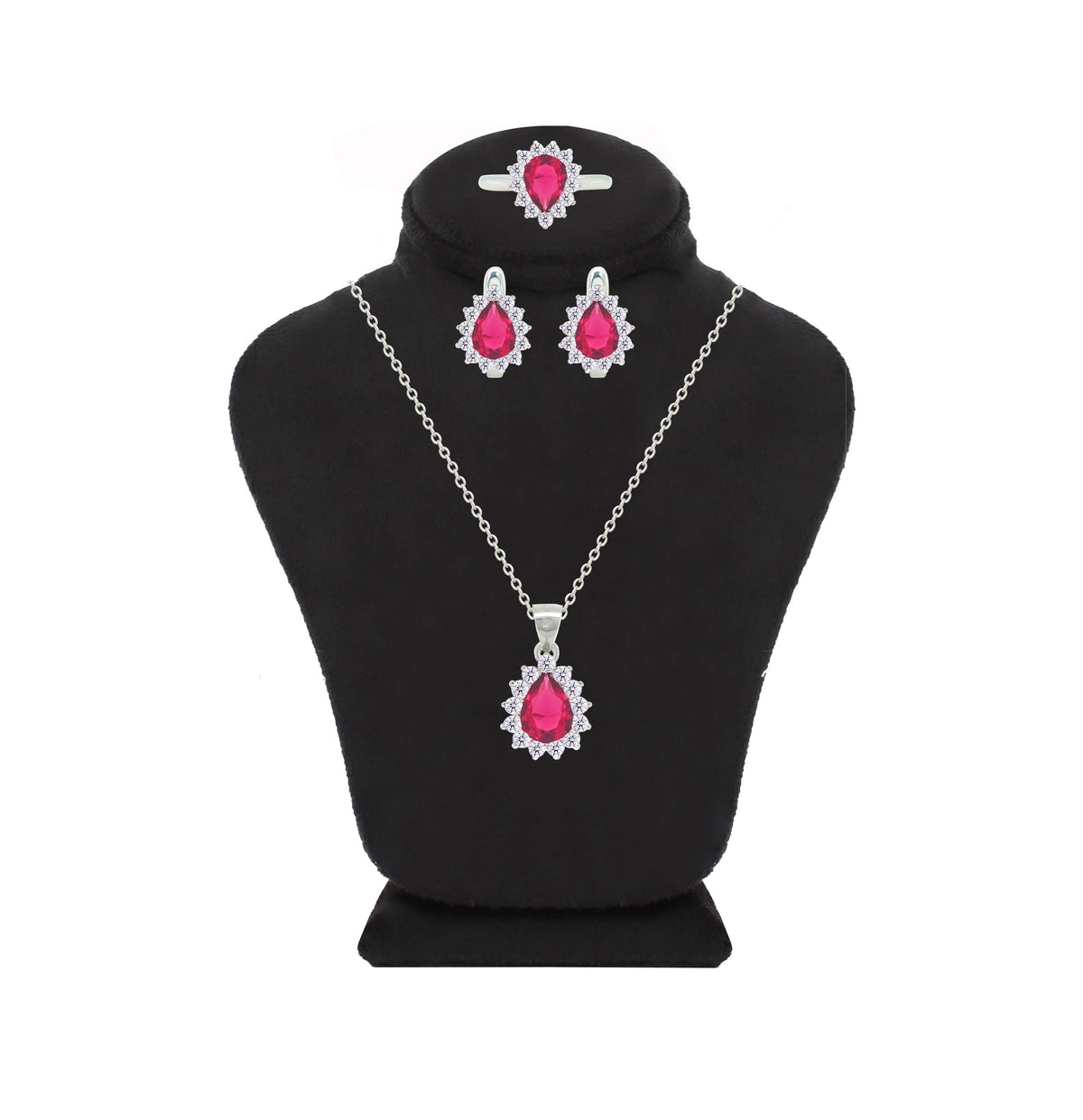 Asfour Crystal Jewelry Set With Dark Rose Pear Design In 925 Sterling Silver-SD0159-O5-7