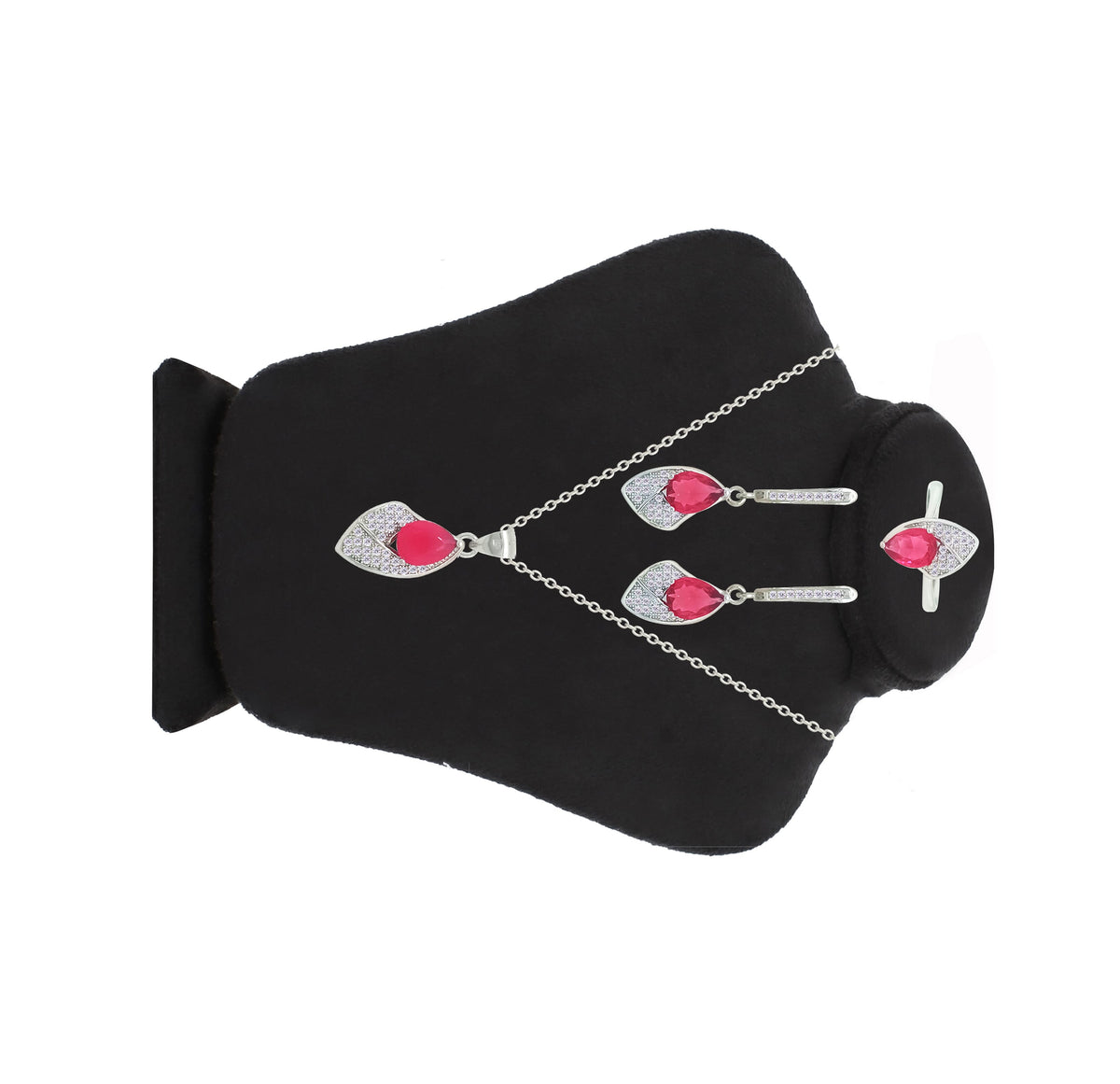 Asfour Crystal Jewelry Set With Dark Rose Pear Stones In 925 Sterling Silver-SD0160-O5-7