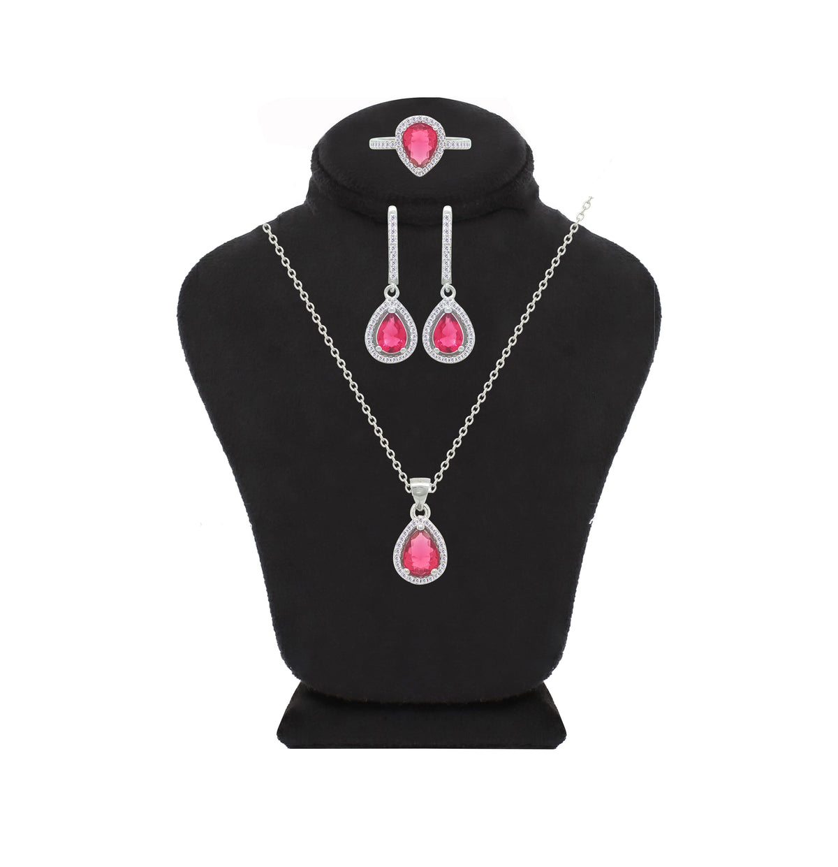 Asfour Crystal Jewelry Set With Dark Rose Pear Design In 925 Sterling Silver-SD0162-O5-8