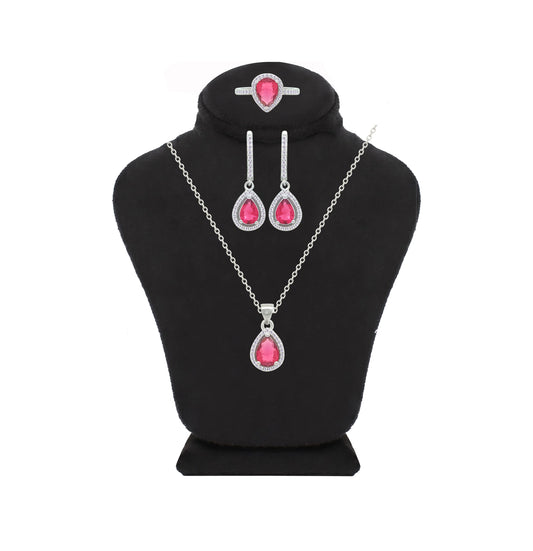 Asfour Crystal Jewelry Set With Dark Rose Pear Design In 925 Sterling Silver-SD0162-O5-8