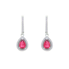 Asfour Crystal Jewelry Set With Dark Rose Pear Design In 925 Sterling Silver-SD0162-O5-8