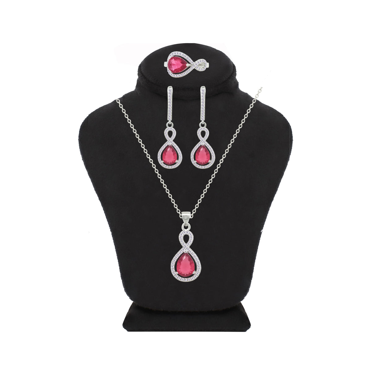 Asfour Crystal Jewelry Set With Dark Rose Pear Design In 925 Sterling Silver-SD0163-O5-8