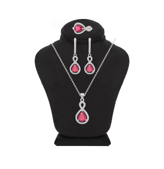 Asfour Crystal Jewelry Set With Dark Rose Pear Design In 925 Sterling Silver-SD0163-O5-8