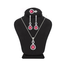Asfour Crystal Jewelry Set With Dark Rose Pear Design In 925 Sterling Silver-SD0163-O5-8