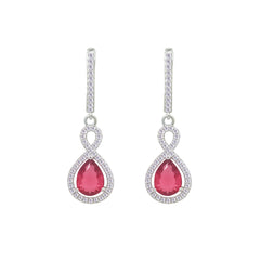 Asfour Crystal Jewelry Set With Dark Rose Pear Design In 925 Sterling Silver-SD0163-O5-8