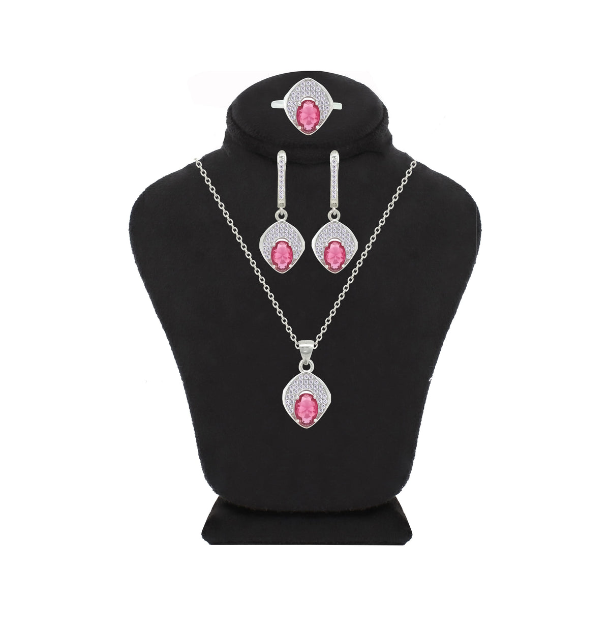 Asfour Crystal Jewelry Set With Dark Rose Oval Design In 925 Sterling Silver-SD0164-O5-7