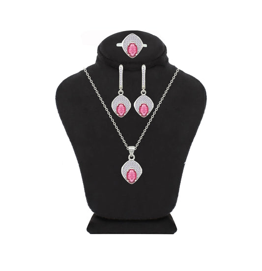 Asfour Crystal Jewelry Set With Dark Rose Oval Design In 925 Sterling Silver-SD0164-O5-7