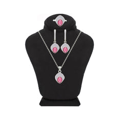 Asfour Crystal Jewelry Set With Dark Rose Oval Design In 925 Sterling Silver-SD0164-O5-7