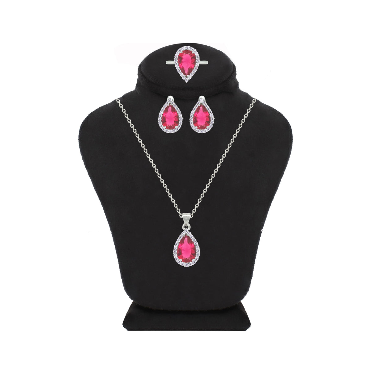 Asfour Crystal Jewelry Set With Dark Rose Pear Design In 925 Sterling Silver-SD0165-O5-8