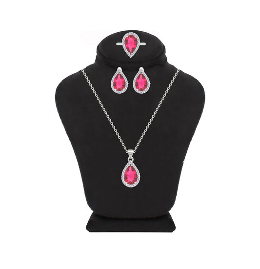 Asfour Crystal Jewelry Set With Dark Rose Pear Design In 925 Sterling Silver-SD0165-O5-8