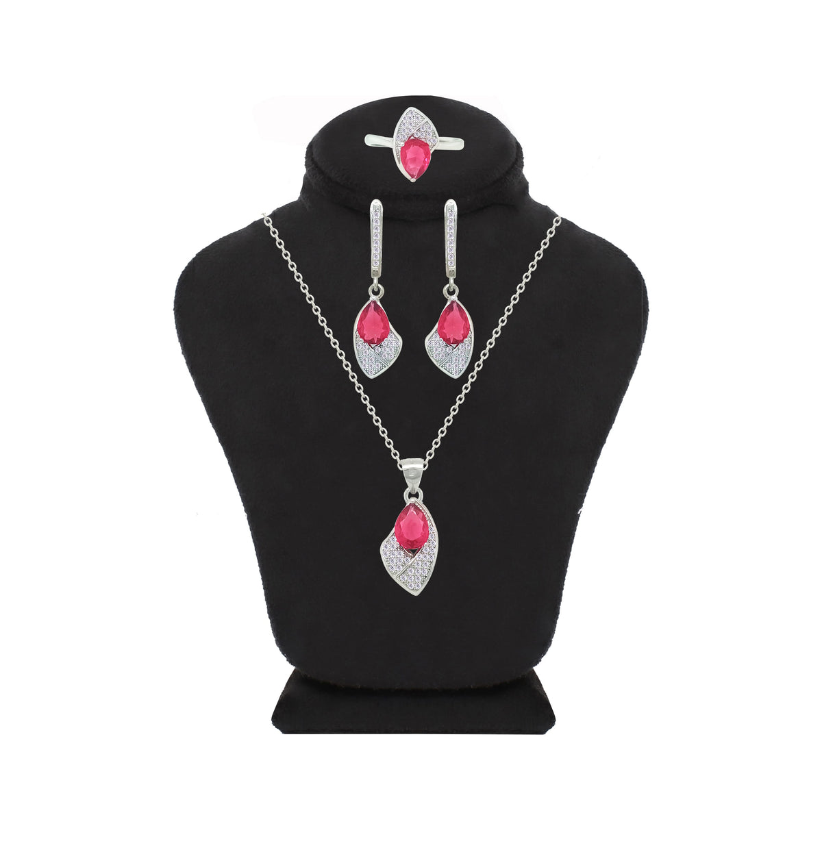 Asfour Crystal Jewelry Set With Dark Rose Pear Stones In 925 Sterling Silver-SD0166-O5-9
