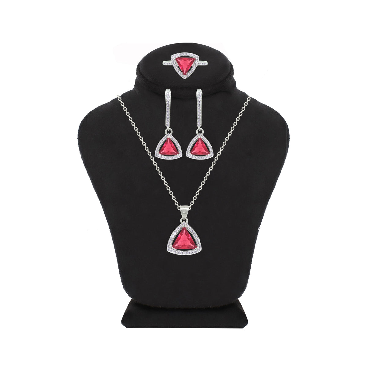 Asfour Crystal Jewelry Set With Dark Rose Pyramid Design In 925 Sterling Silver-SD0167-O5-8