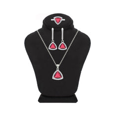 Asfour Crystal Jewelry Set With Dark Rose Pyramid Design In 925 Sterling Silver-SD0167-O5-8